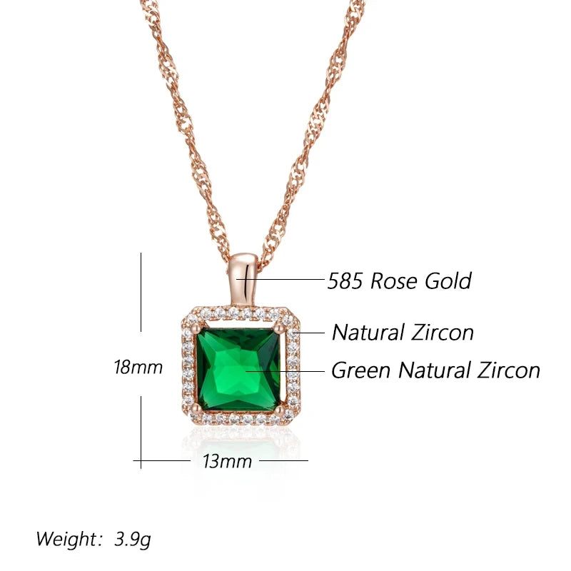 Square Green Stone 585 Rose Gold Necklace