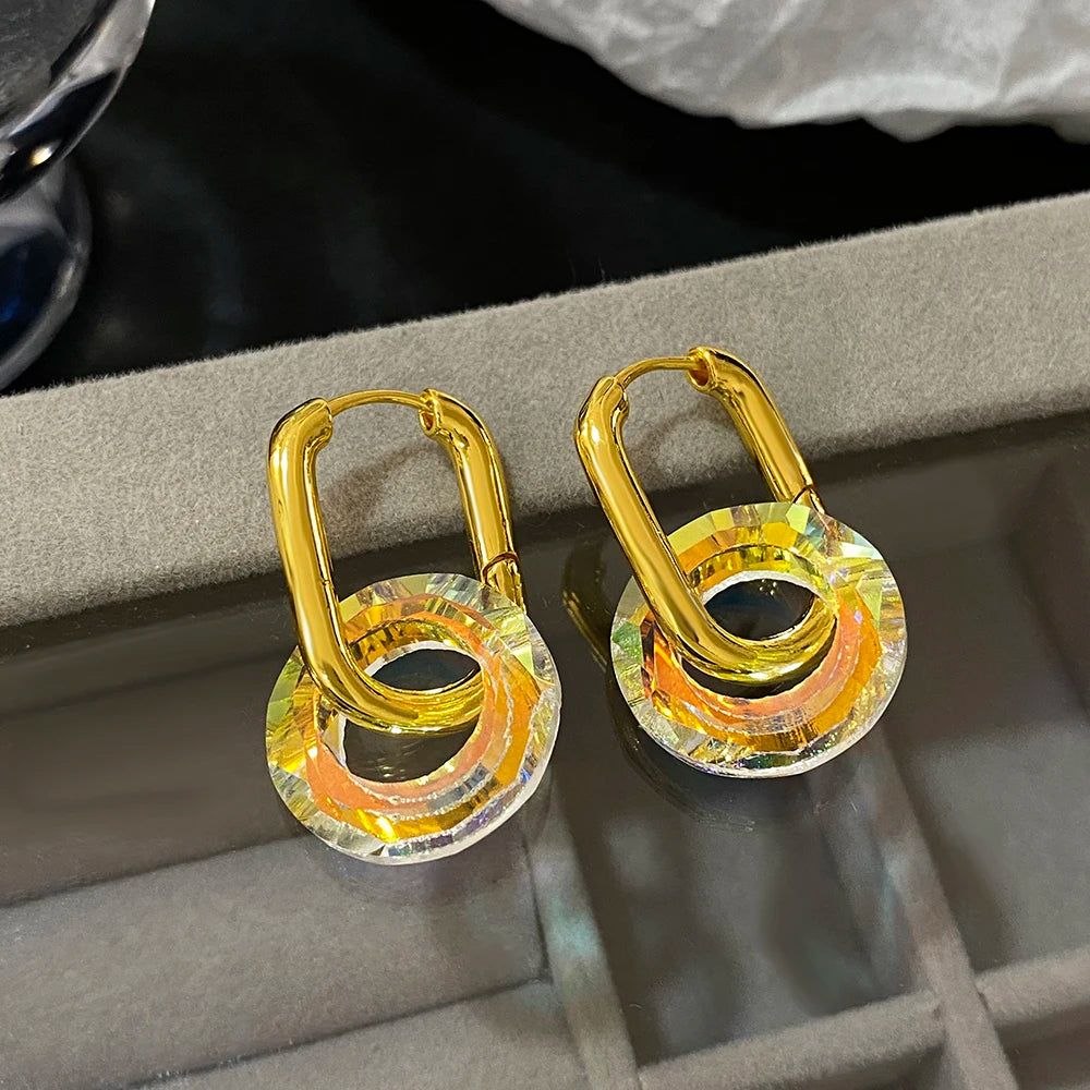 Transparent Crystal Gold Hoop Earrings