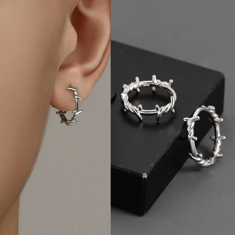 Gothic Silver Thorns Hoop Earrings