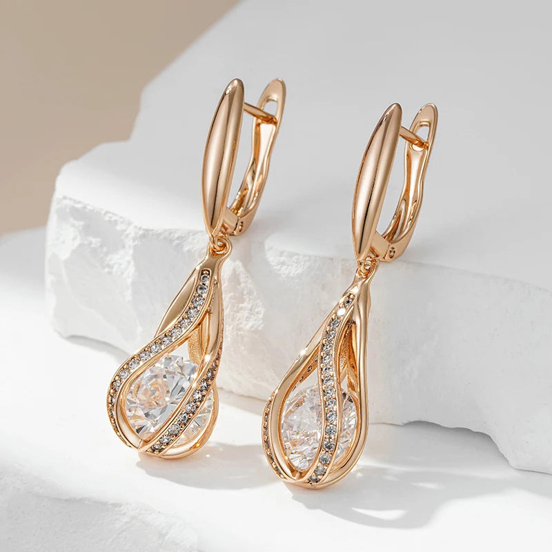 Luxury Natural Zircon 585 Rose Gold Earrings