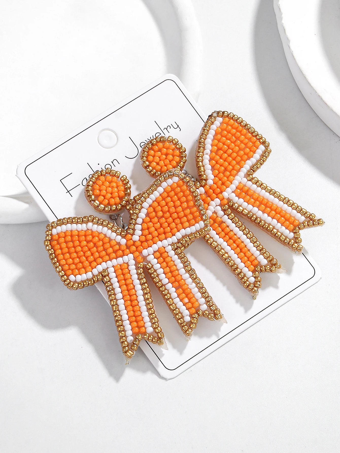 Bow Beaded Ribbon Earrings