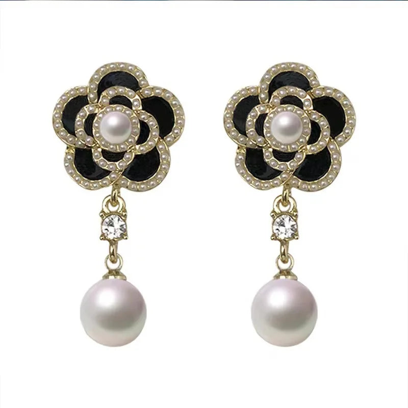 Camellia Pearl Pendant Wedding Earrings