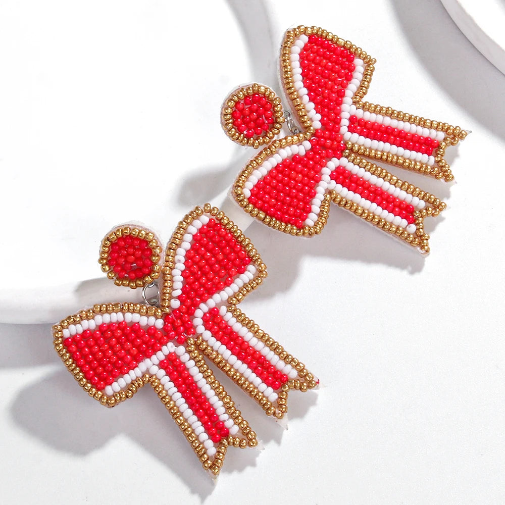 Bow Beaded Ribbon Earrings