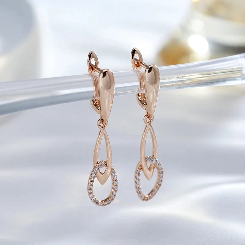 Fashion Hanging 585 Rose Gold Zircon Earrings