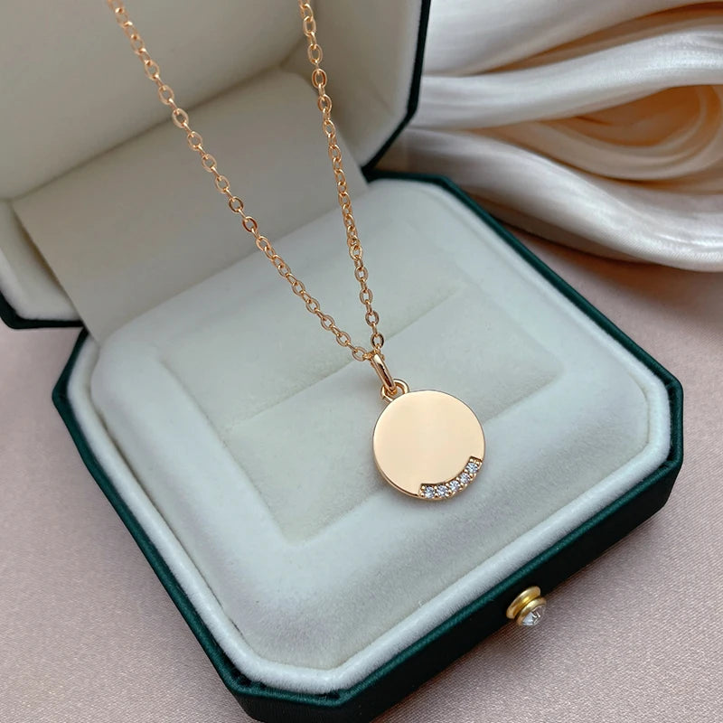 Glossy Coin Shape 585 Rose Gold Necklace