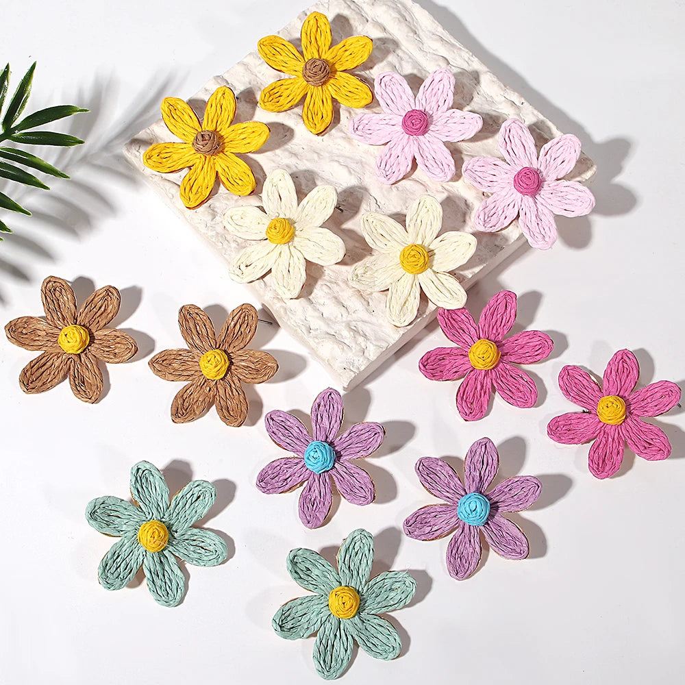 Colorful Raffia Flower Stud Earrings