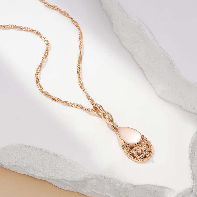 Owl Carving Glossy 585 Rose Gold Necklace