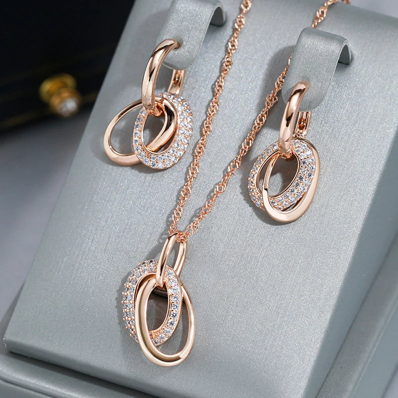 Double Hoop Zircon 585 Rose Gold Necklace