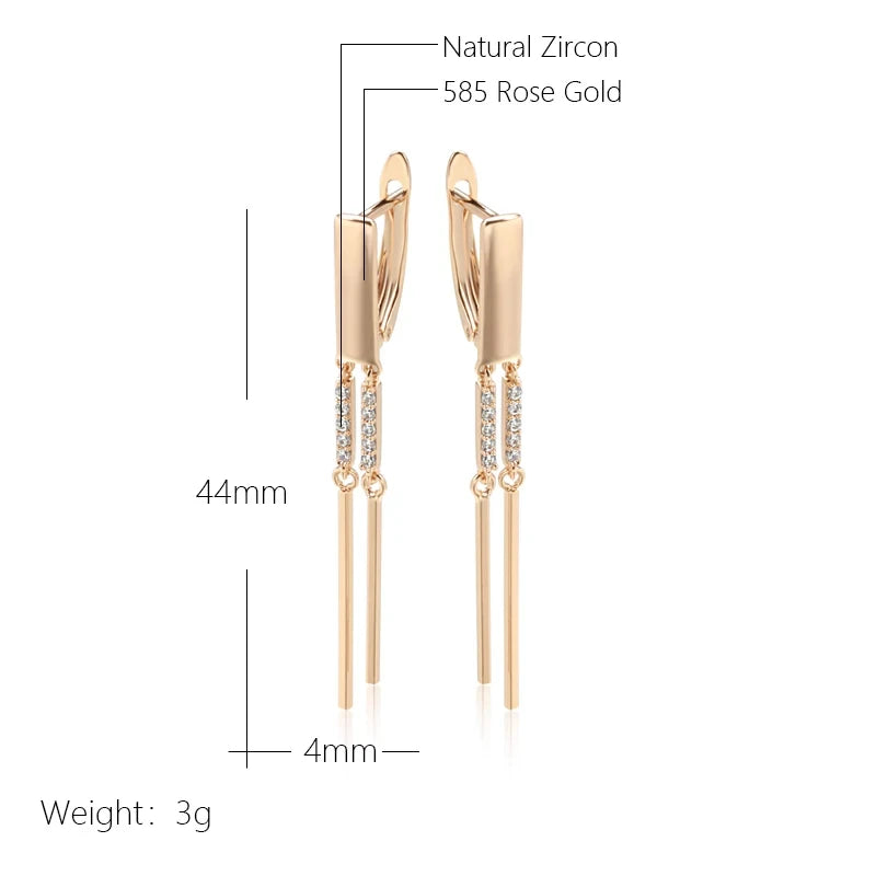 Tassel Long 585 Rose Gold Zircon Earrings