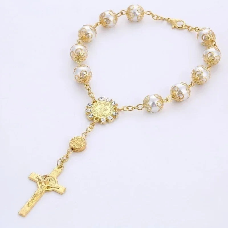 Cross Rosary Bead Bracelet