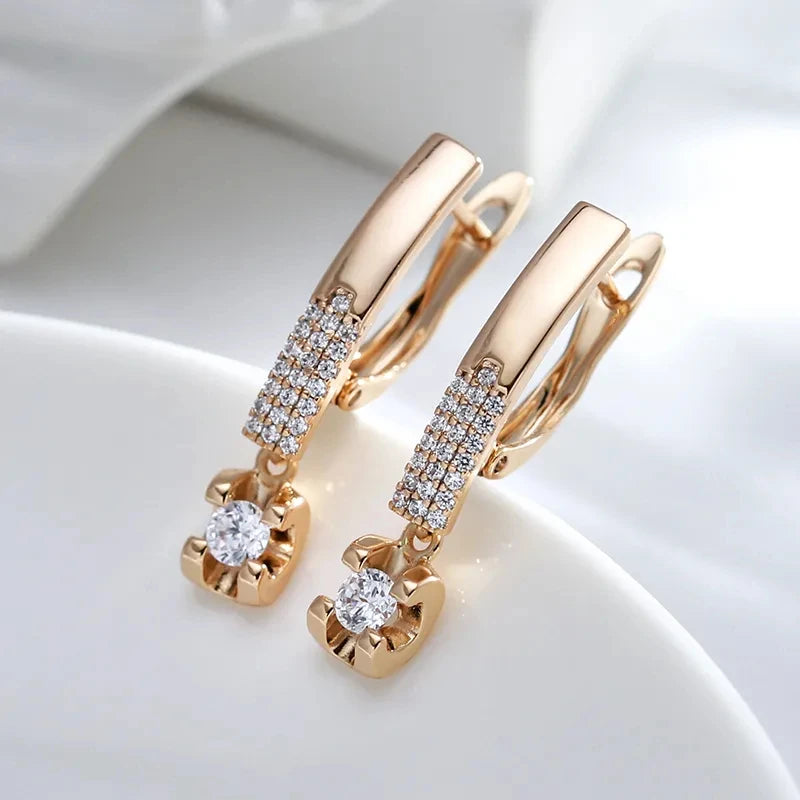 Simple White Zircon 585 Rose Gold Drop Earrings