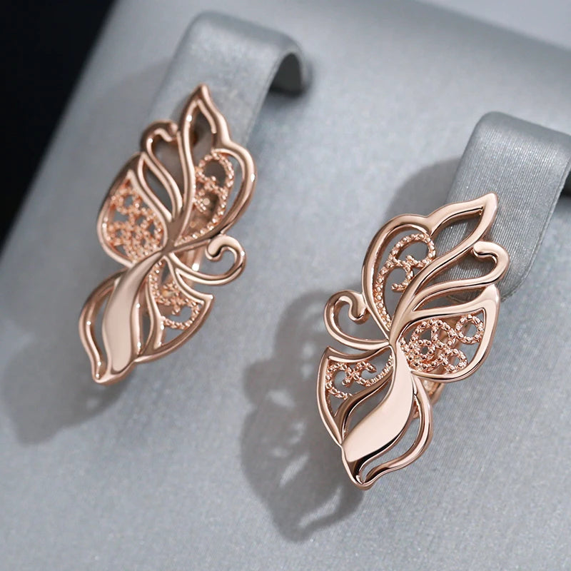 Vintage Hollow Flower 585 Rose Gold Earrings