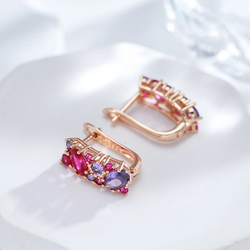 Vintage Purple Zircon 585 Rose Gold Earrings