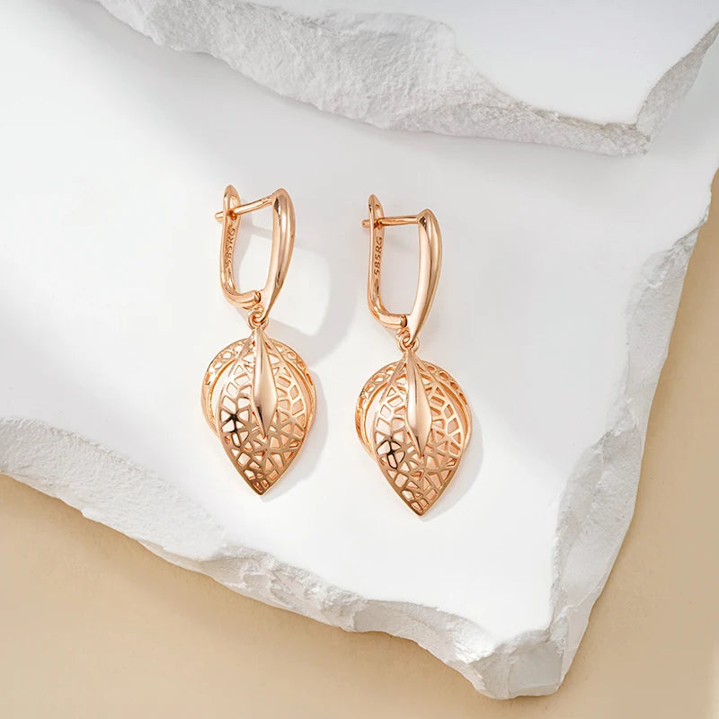 Glossy Hollow Geometric 585 Rose Gold Earrings