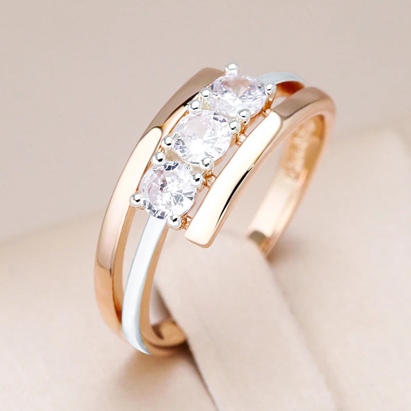 Three White Zircon Ring 585 Rose Gold