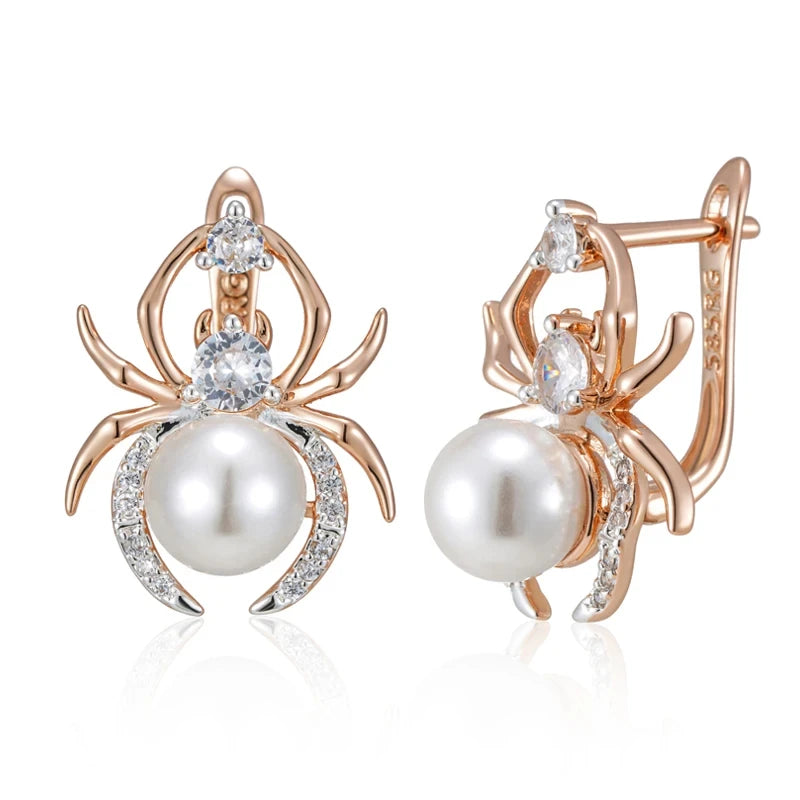 Spider Shape Pearl 585 Rose Gold Earrings