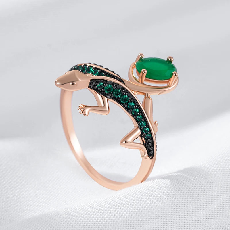 Green Lizard Zircon Ring 585 Rose Gold