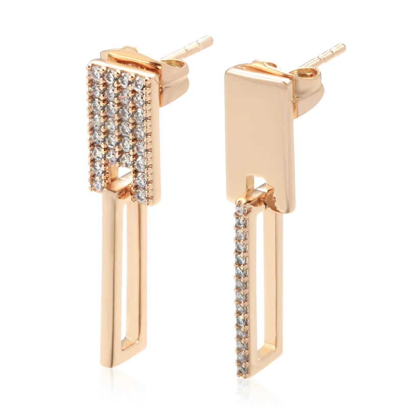 Square Geometry Zircon 585 Rose Gold Earrings