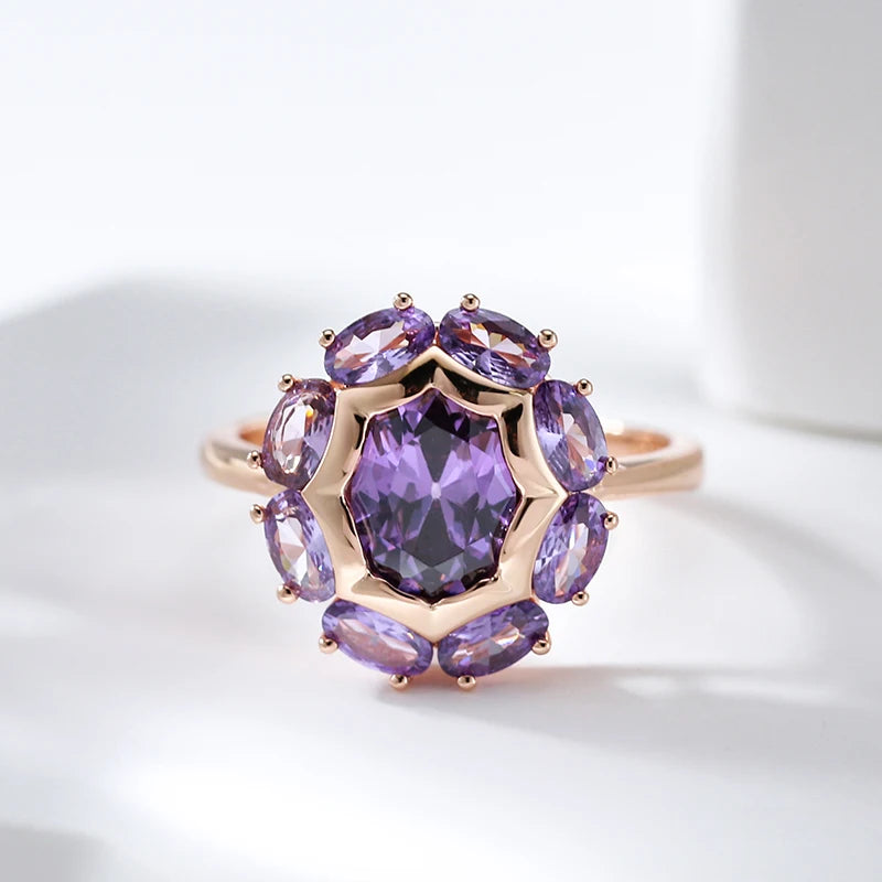 Ovaler lila Zirkon Ring 585 Roségold