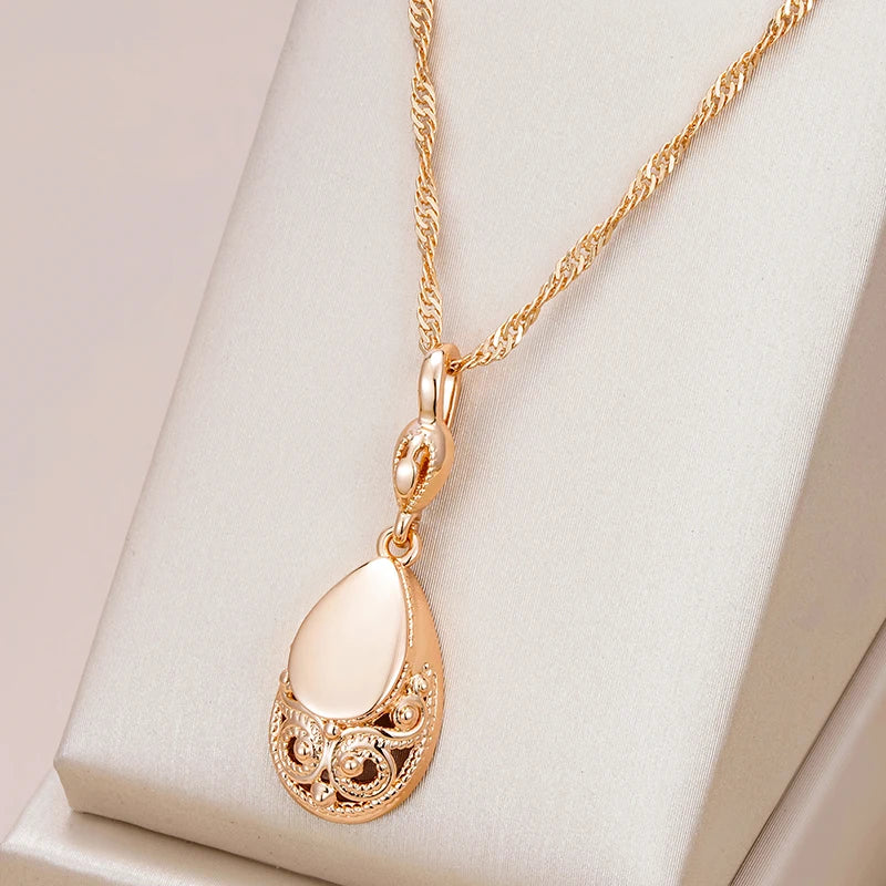 Owl Carving Glossy 585 Rose Gold Necklace