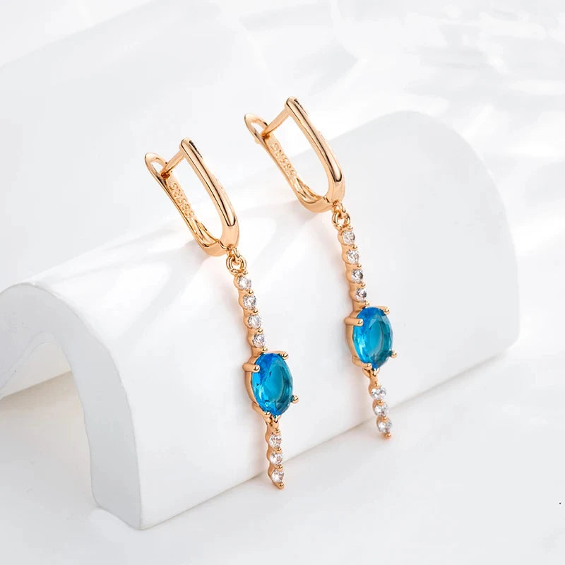 Luxury Tassel 585 Rose Gold Blue Earrings