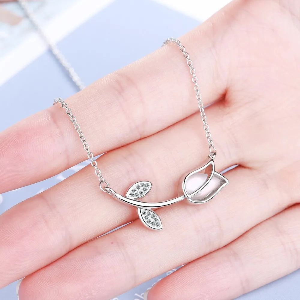 925 Silver Rose Flower Pendant Necklace