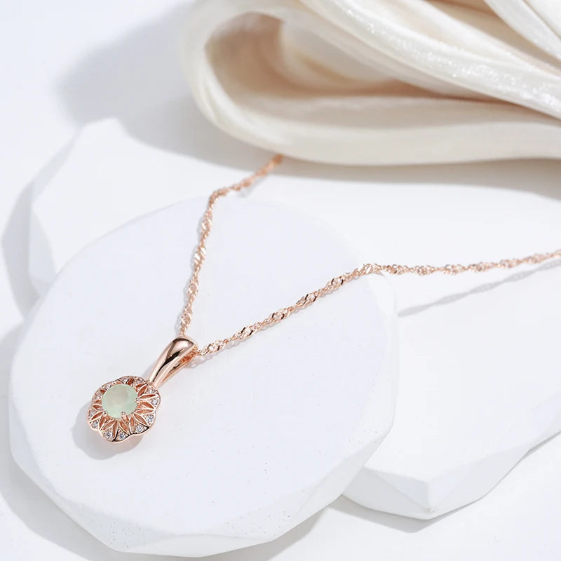 Lake Green Zircon 585 Rose Gold Necklace