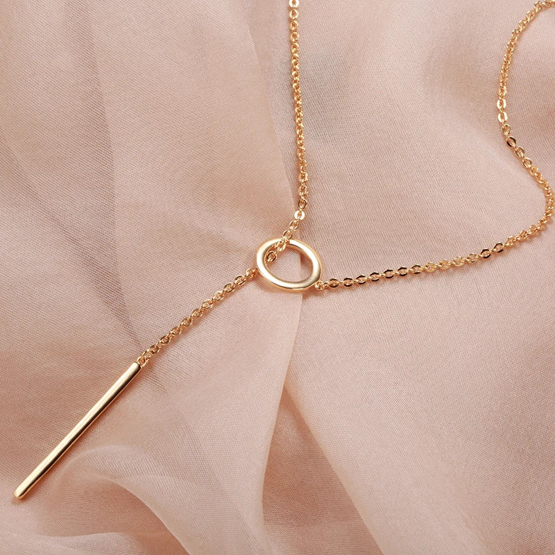 Circle and Stick 585 Rose Gold Necklace