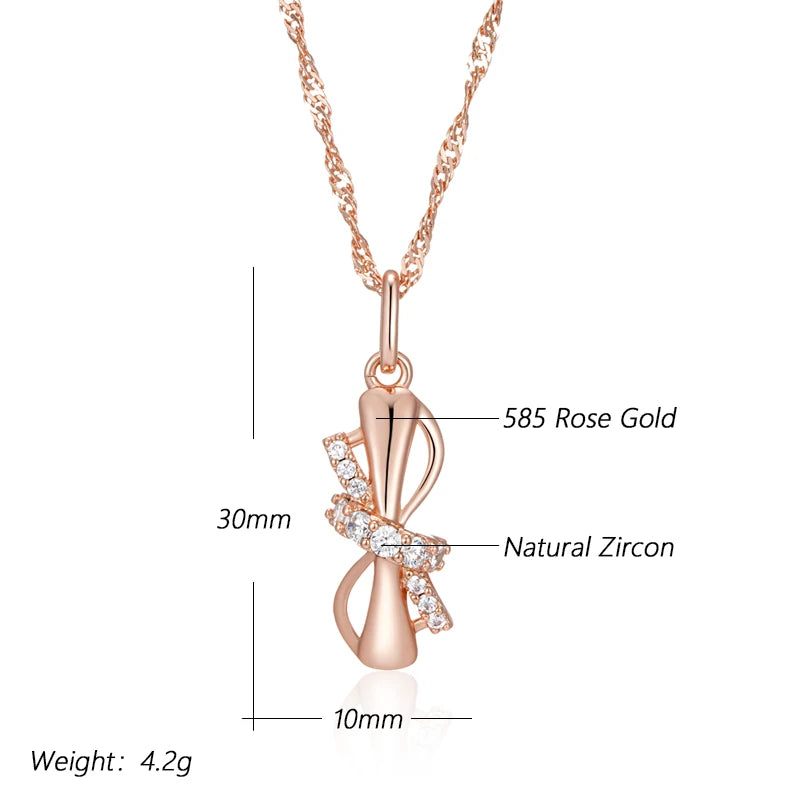 Cute Bowknot Zircon 585 Rose Gold Necklace