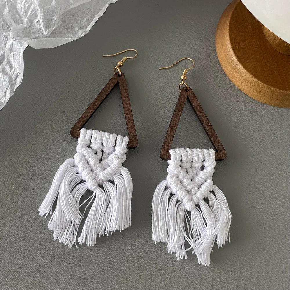 Rattan Knit Braided Tassel Earrings