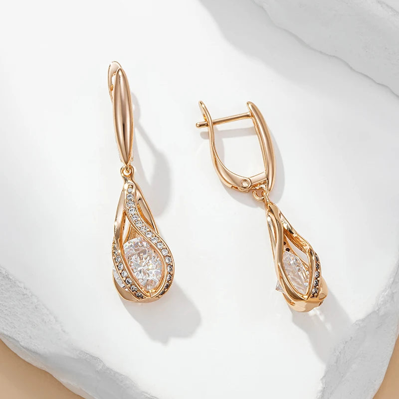 Luxury Natural Zircon 585 Rose Gold Earrings