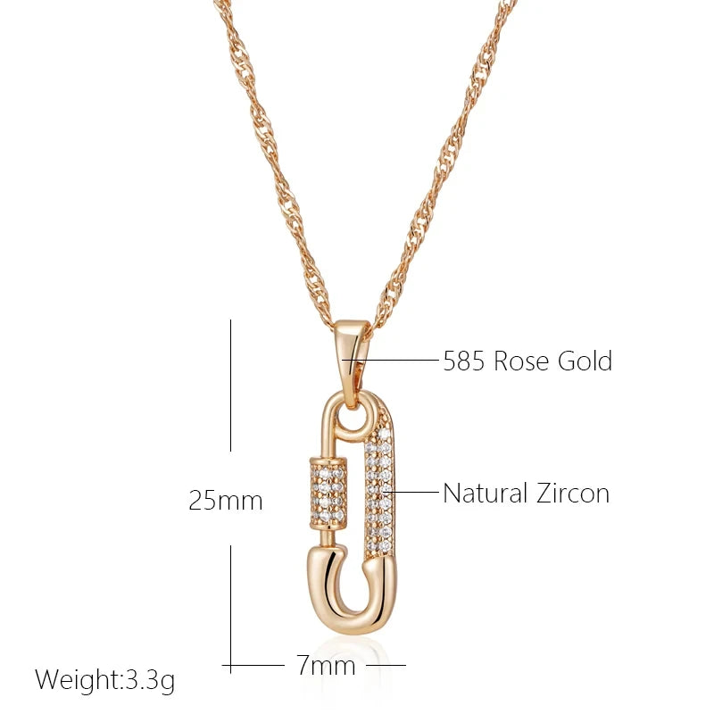 Pin Shape Zircon 585 Rose Gold Necklace