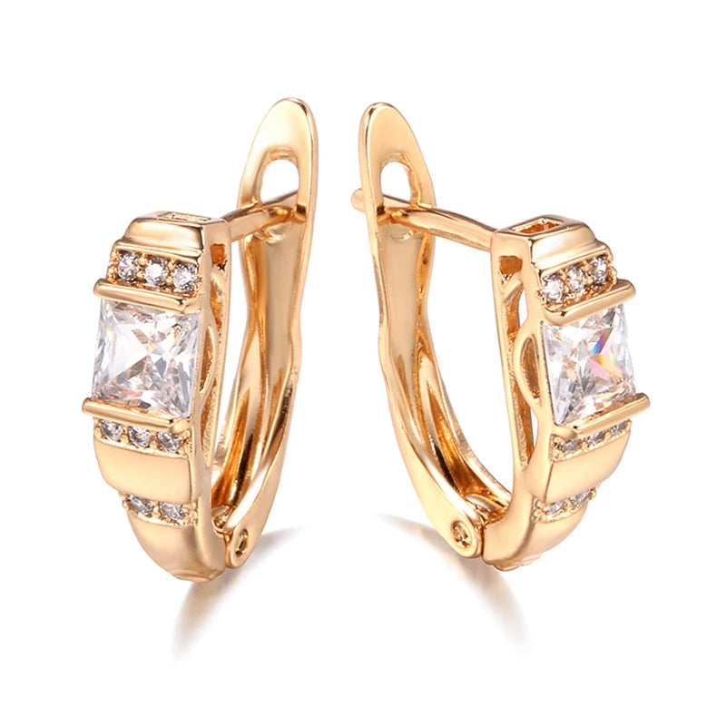 Square Zircon 585 Rose Gold Drop Earrings