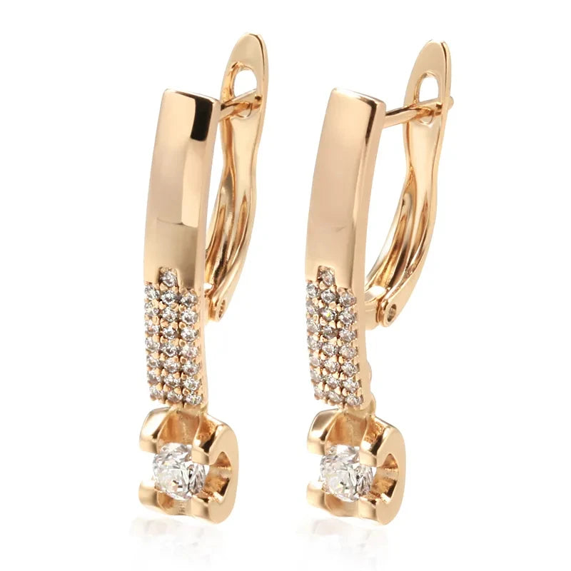 Simple White Zircon 585 Rose Gold Drop Earrings