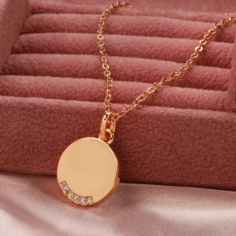 Glossy Coin Shape 585 Rose Gold Necklace