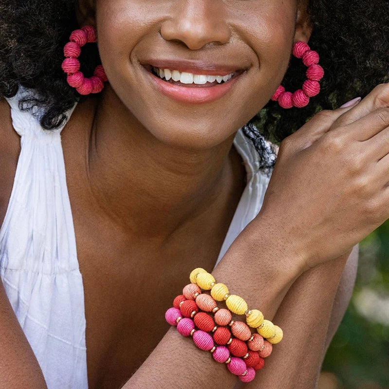 Handmade Rattan Ball Hoop Earrings