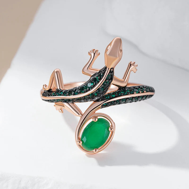 Green Lizard Zircon Ring 585 Rose Gold