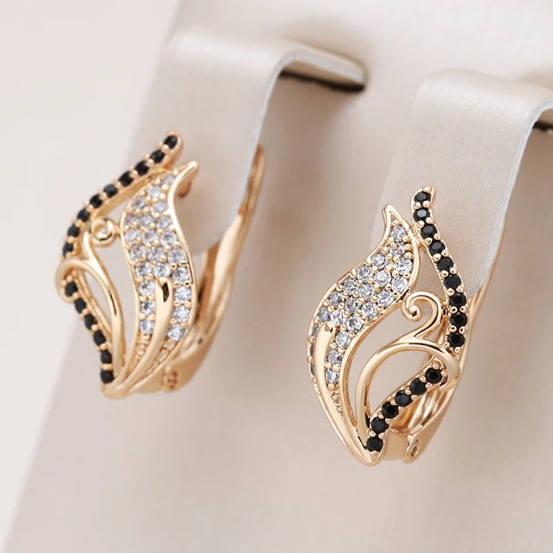 Bling Black Zircon 585 Rose Gold Earrings