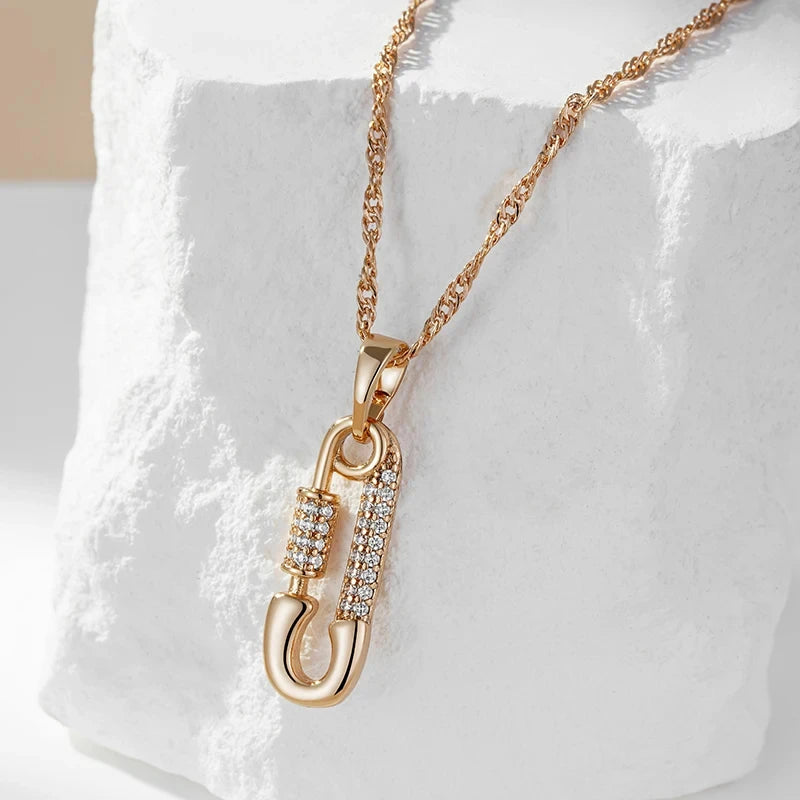 Pin Shape Zircon 585 Rose Gold Necklace