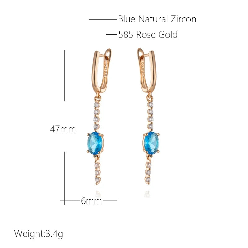 Luxury Tassel 585 Rose Gold Blue Earrings