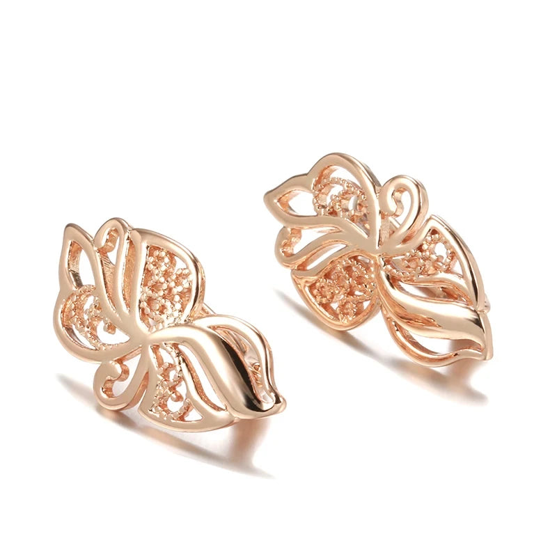 Vintage Hollow Flower 585 Rose Gold Earrings