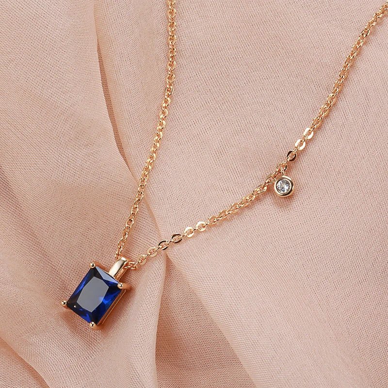 Square Blue Zircon 585 Rose Gold Necklace