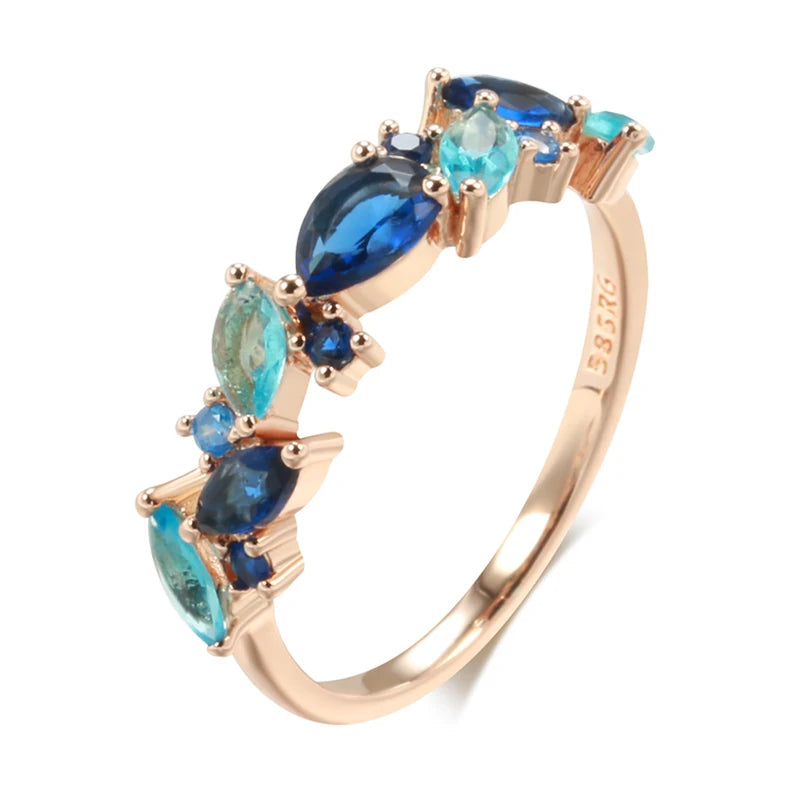 Blue Zircon Leaf Ring 585 Rose Gold