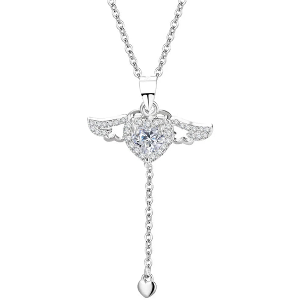 925 Silver Heart Angel Wings Necklace