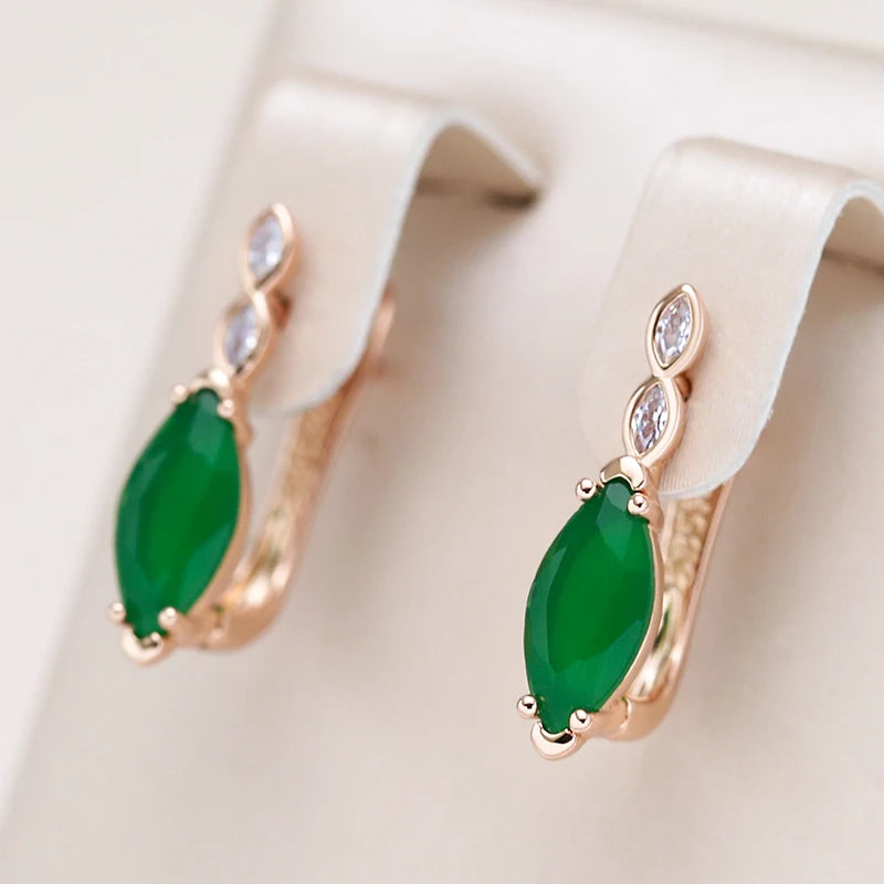 Simple Green Zircon 585 Rose Gold Earrings