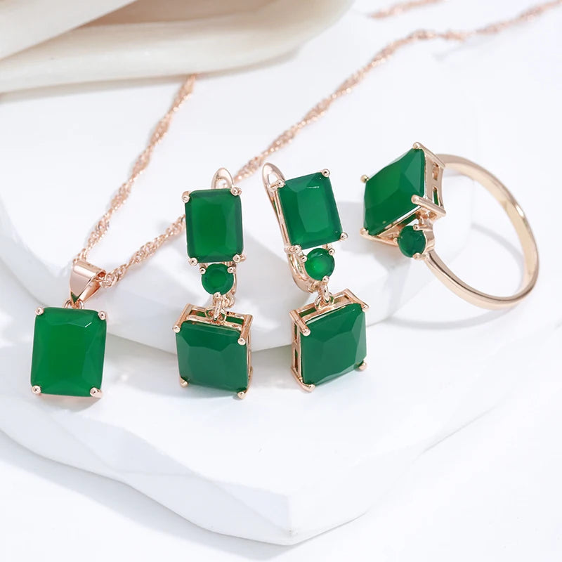 Dark Green Square 585 Rose Gold Necklace