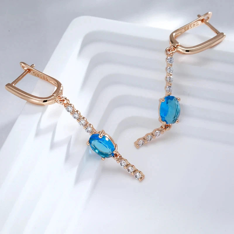 Luxury Tassel 585 Rose Gold Blue Earrings