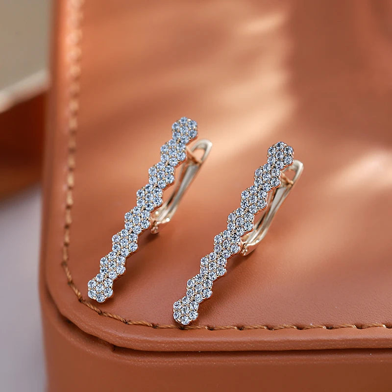 Geometric Zircon Long 585 Rose Gold Earrings