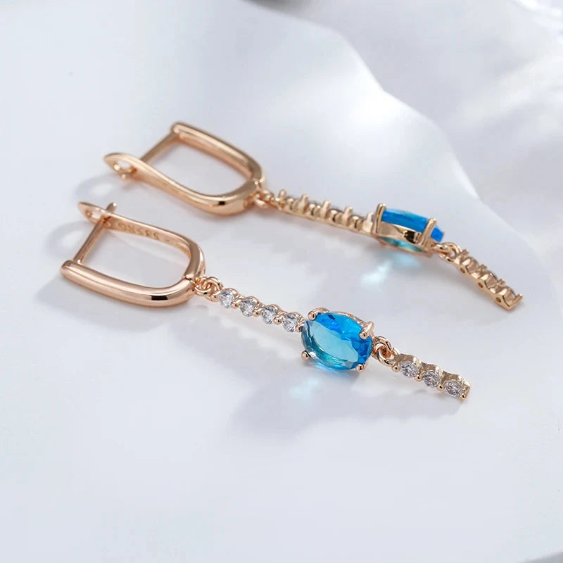 Luxury Tassel 585 Rose Gold Blue Earrings