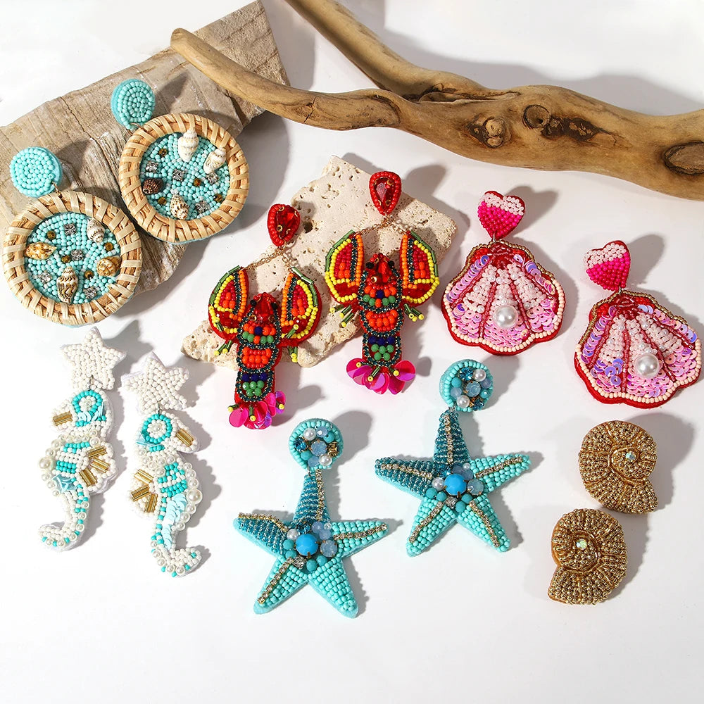 Bohemian Starfish Lobster Beach Earrings